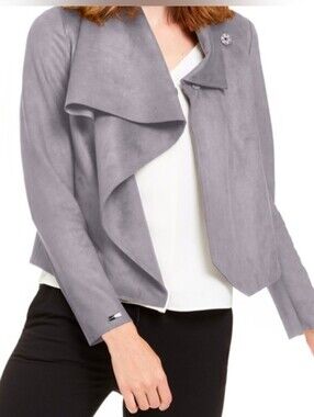 Anne Klein Light Gray Draped Suede-Look Blazer